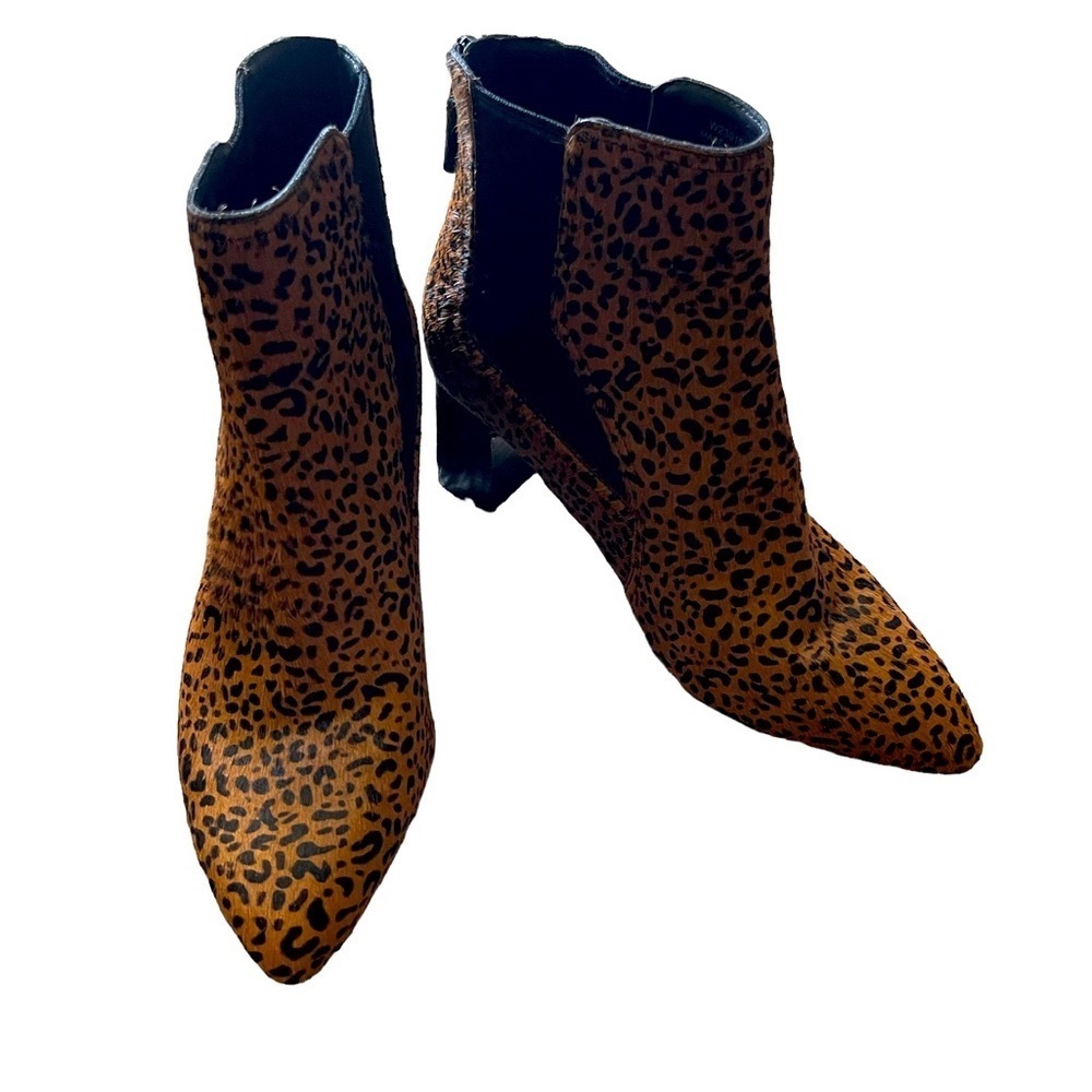 Cole Haan Etta Leopard  Genuine Calf Hair Booties Block Heel Ankle size 6